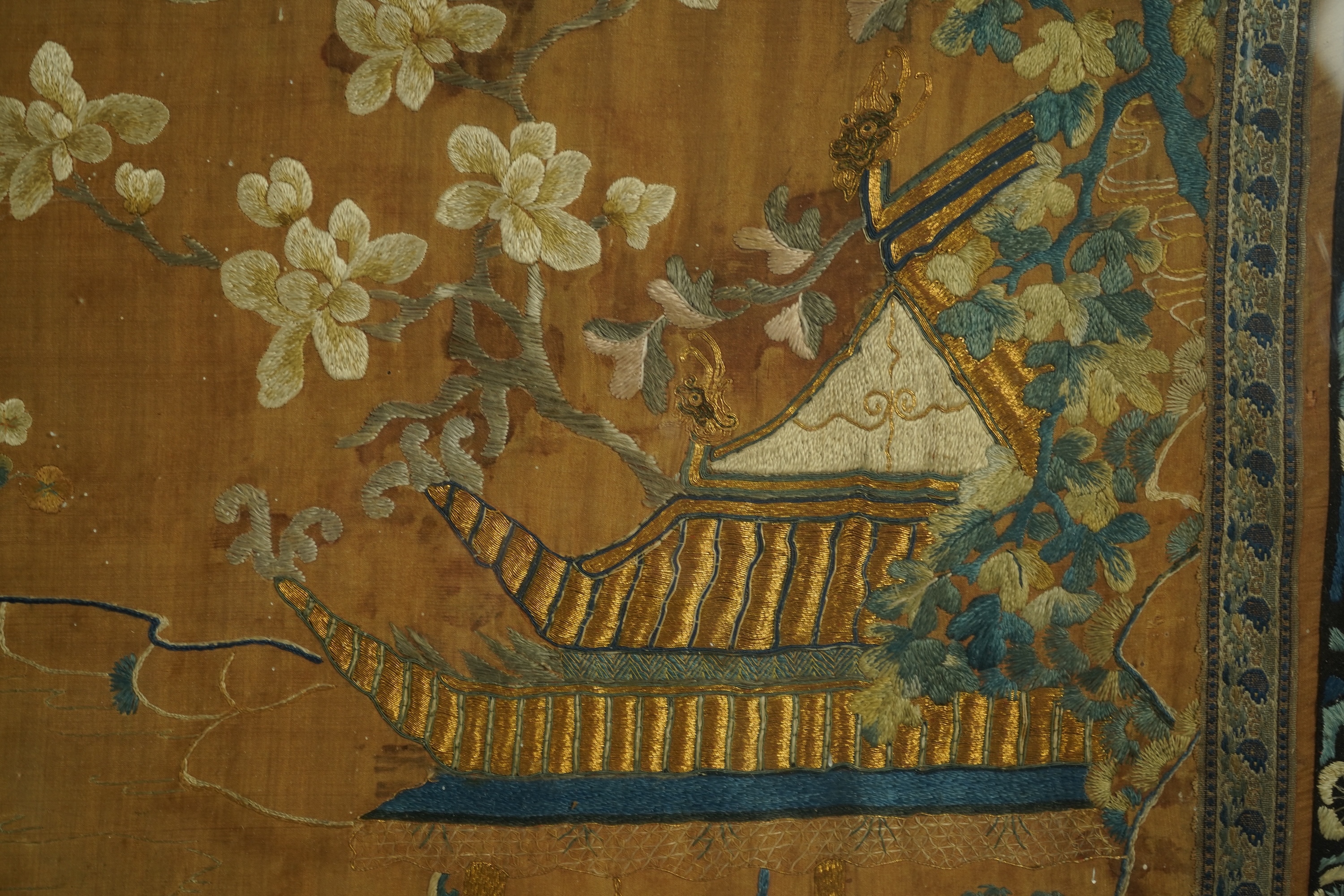 A large Chinese embroidered silk 'boys' panel, 19th century